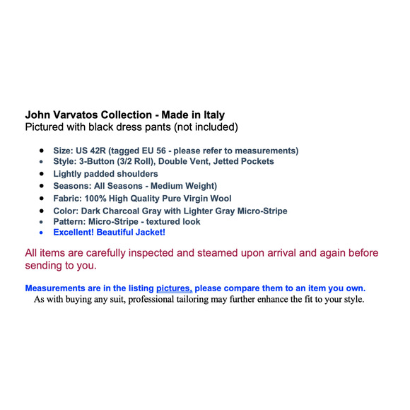 John Varvatos Italy 42R Gray Micro-Stripe Blazer Sport Coat 3/2 Roll Virgin Wool - Picture 3 of 15